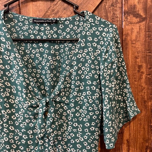 Abercrombie and fitch Womens green floral tie front flowy mini‎ dress sz xsp EUC - Picture 2 of 6